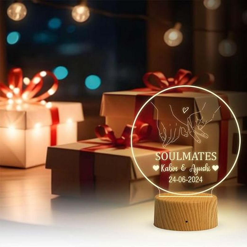 Personalized Soulmate Night Lamp with Warm White Light  Customized with Name & Date  Gift for Couple Wife Husband