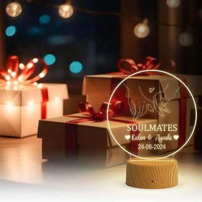 Personalized Soulmate Night Lamp with Warm White Light  Customized with Name & Date  Gift for Couple Wife Husband