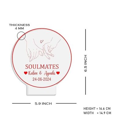 Personalized Soulmate Night Lamp with Warm White Light  Customized with Name & Date  Gift for Couple Wife Husband