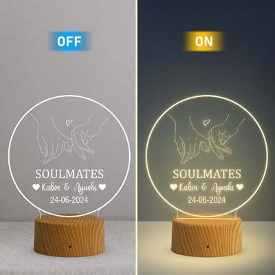 Personalized Soulmate Night Lamp with Warm White Light  Customized with Name & Date  Gift for Couple Wife Husband
