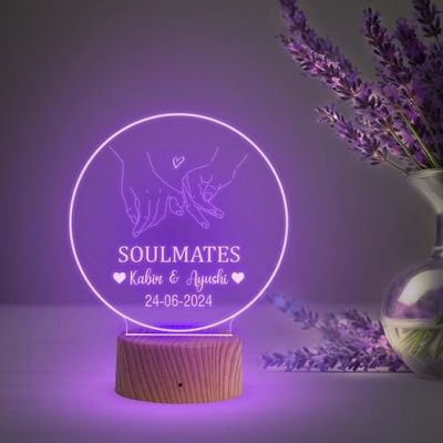 Personalized Soulmate Night Lamp with Automatic Color Changing Light  Customized with Name & Date  Gift for Couple Wife Husband