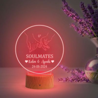 Personalized Soulmate Night Lamp with Automatic Color Changing Light  Customized with Name & Date  Gift for Couple Wife Husband