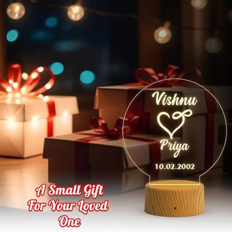 Personalized Couple Name Night Lamp Customized with Name & Date  Newly Married Couple Lamp  Engagement Gift for Couple  Anniversary Gift for Wife Husband (Warm White Light)