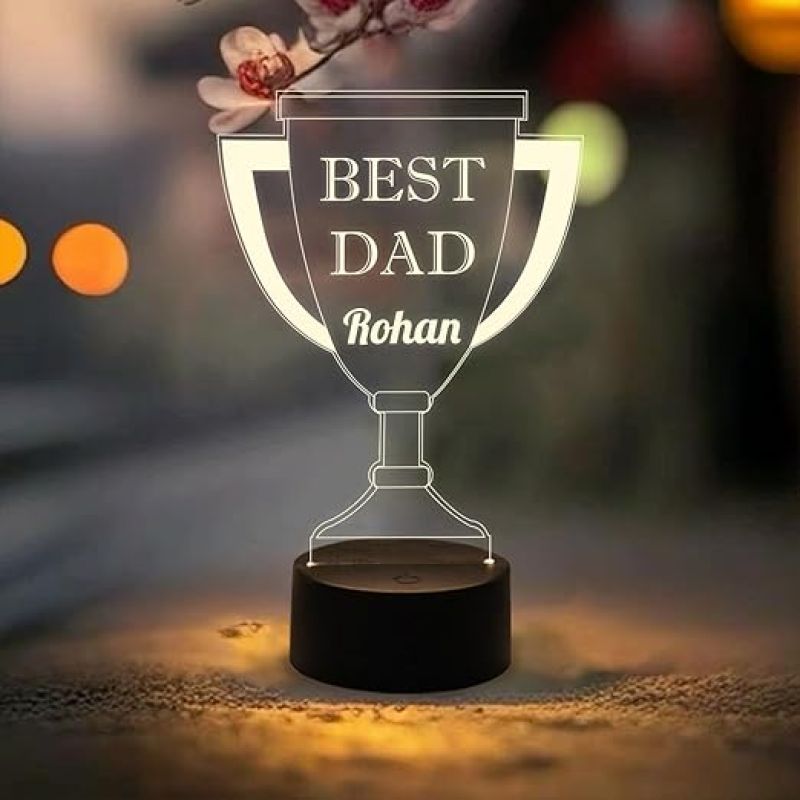 Best Dad Trophy Acrylic Night Lamp  Personalized with Name  Warm White Light  Birthday Gift for Dad | Unique Gift for Father