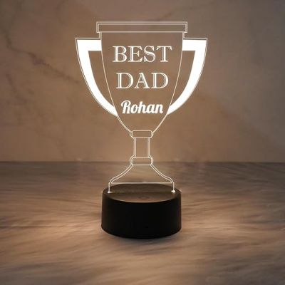 Best Dad Trophy Acrylic Night Lamp  Personalized with Name  Warm White Light  Birthday Gift for Dad | Unique Gift for Father