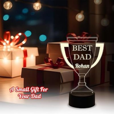 Best Dad Trophy Acrylic Night Lamp  Personalized with Name  Warm White Light  Birthday Gift for Dad | Unique Gift for Father