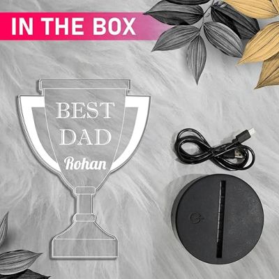 Best Dad Trophy Acrylic Night Lamp  Personalized with Name  Warm White Light  Birthday Gift for Dad | Unique Gift for Father