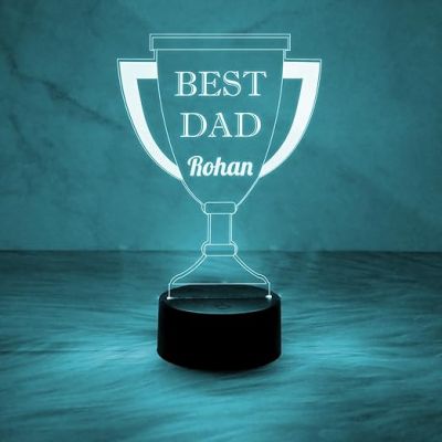 Best Dad Trophy Acrylic Night Lamp  Personalized with Name  Automatic Color Changing Light Birthday Gift for Dad  Unique Gift for Father