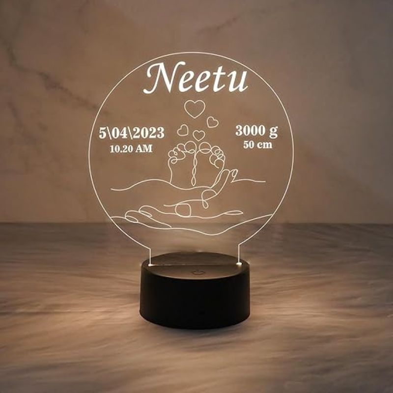 Personalized Baby Lamp Customized with Name Date & Time  New Mom Gifts  Pregnancy Gift  Warm White Light  New Born Baby Gift