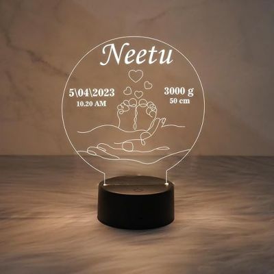 Personalized Baby Lamp Customized with Name Date & Time  New Mom Gifts  Pregnancy Gift  Warm White Light  New Born Baby Gift