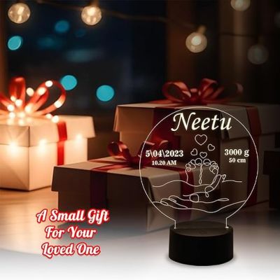 Personalized Baby Lamp Customized with Name Date & Time  New Mom Gifts  Pregnancy Gift  Warm White Light  New Born Baby Gift