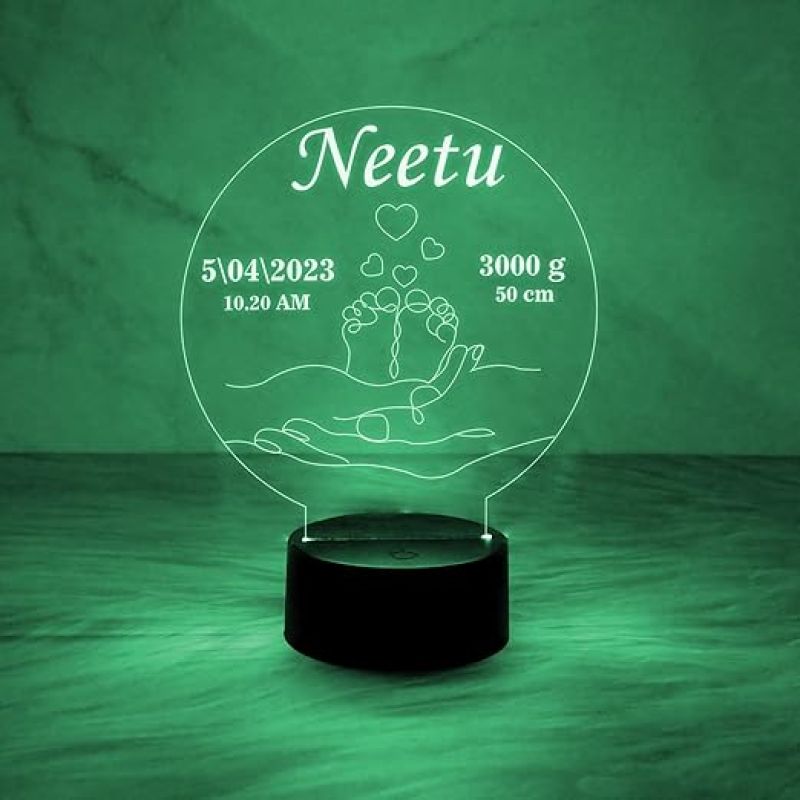 Personalized Baby Lamp Customized with Name Date & Time  New Mom Gifts  Pregnancy Gift  7 Color Changing Light  New Born Baby Gift