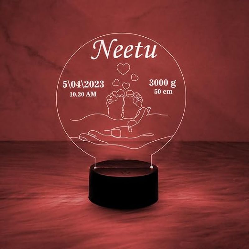Personalized Baby Lamp Customized with Name Date & Time  New Mom Gifts  Pregnancy Gift  7 Color Changing Light  New Born Baby Gift