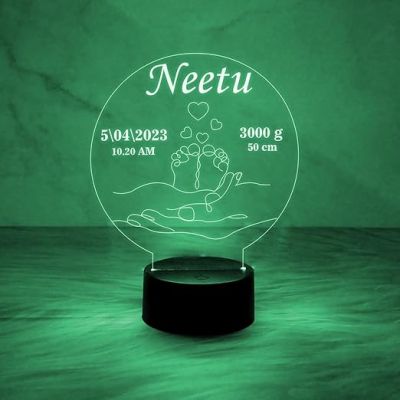 Personalized Baby Lamp Customized with Name Date & Time  New Mom Gifts  Pregnancy Gift  7 Color Changing Light  New Born Baby Gift