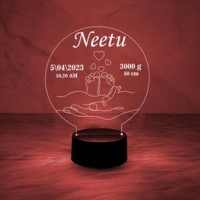 Personalized Baby Lamp Customized with Name Date & Time  New Mom Gifts  Pregnancy Gift  7 Color Changing Light  New Born Baby Gift