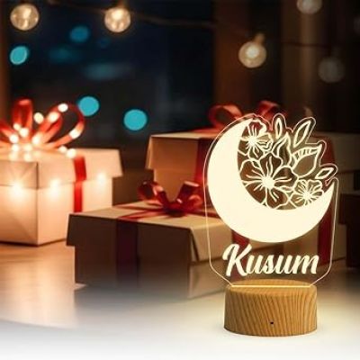 Personalized Night Light with Moon & Flower Custom Name Light Kids Room Decor Personalized Gift for Kids Boys Girls | Kids Room Decor Light (Warm White Light & USB Powered)