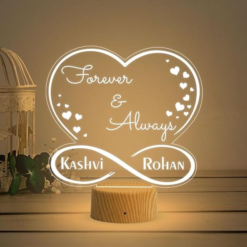 3D Illusion Forever & Always Personalized Night Lamp Gift for Loveable Person | Birthday Gift for Girlfriend & Wife | Warm White Light & USB Powered