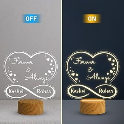 3D Illusion Forever & Always Personalized Night Lamp Gift for Loveable Person | Birthday Gift for Girlfriend & Wife | Warm White Light & USB Powered