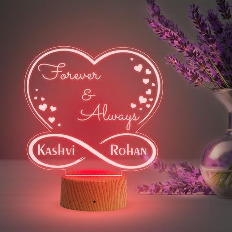 3D Illusion Forever & Always Personalized Night Lamp Gift for Loveable Person | Birthday Gift for Girlfriend & Wife | Multicolored Light & USB Powered