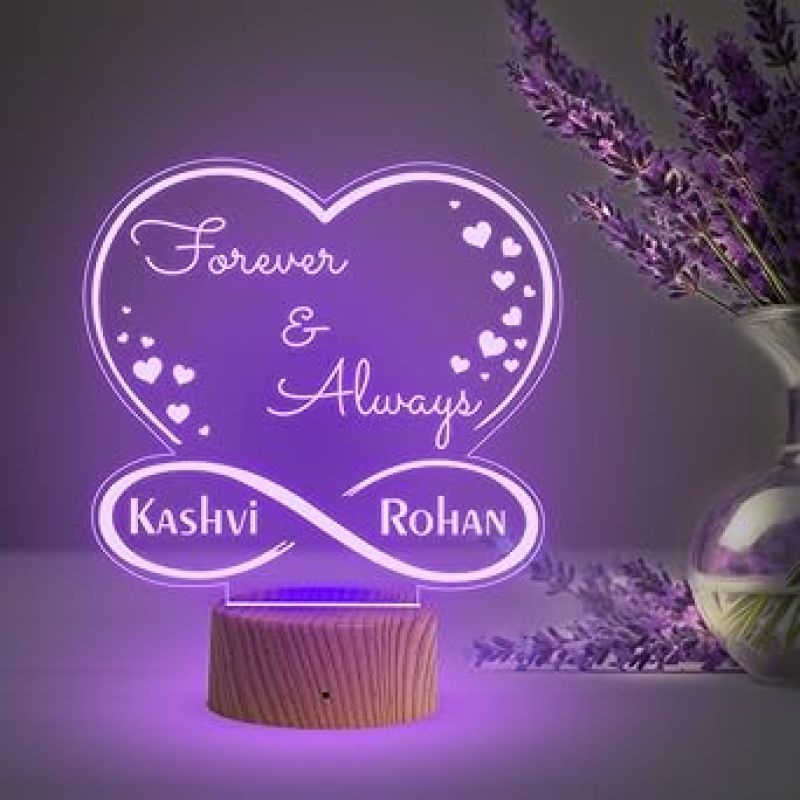 3D Illusion Forever & Always Personalized Night Lamp Gift for Loveable Person | Birthday Gift for Girlfriend & Wife | Multicolored Light & USB Powered