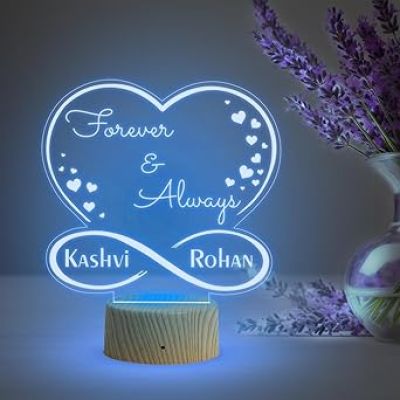 3D Illusion Forever & Always Personalized Night Lamp Gift for Loveable Person | Birthday Gift for Girlfriend & Wife | Multicolored Light & USB Powered