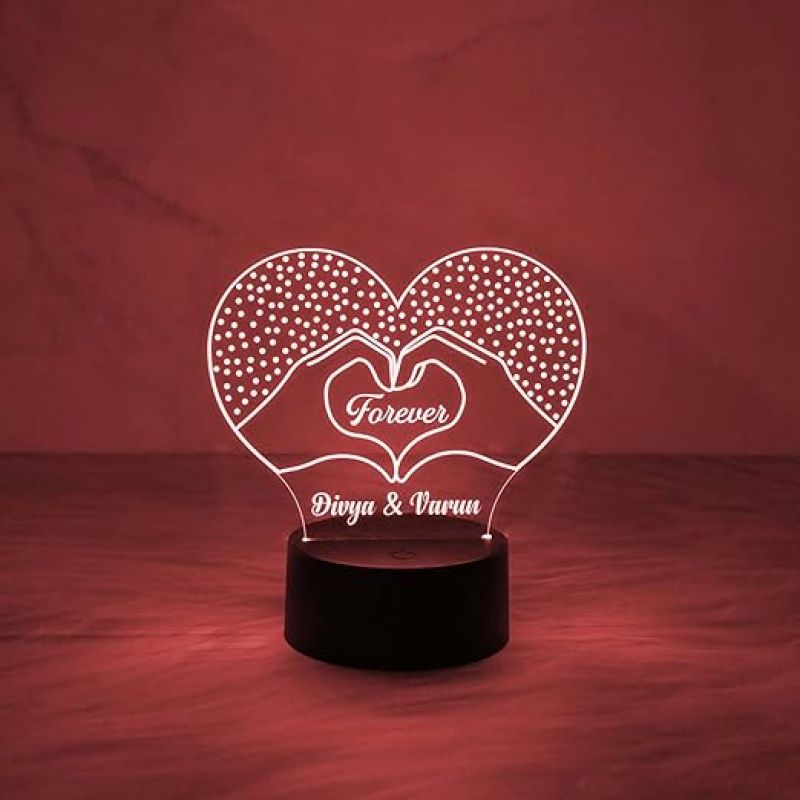 Personalized Heart Lamp Customized with Name | Lamp for Wedding Marriage Anniversary | Valentine Day Gift | Gift for Couple | Multicolored Light & USB Powered