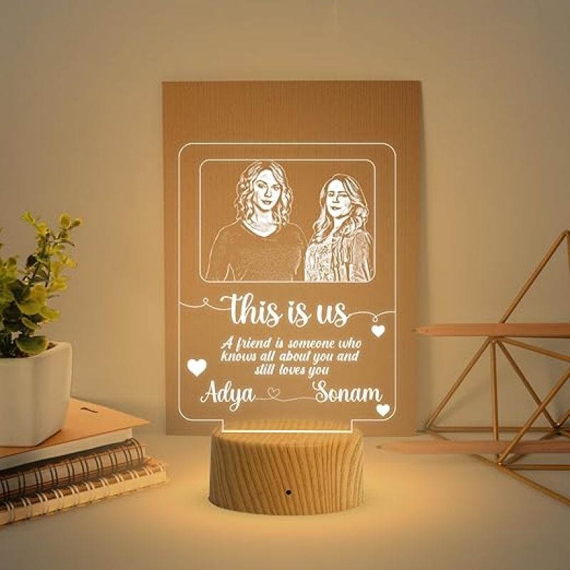 Personalized Gift for Friend  Customized with Name Photo & Text  Gift for Friends Marriage  Birthday Gift for Friend  Gift for BFF  Warm White Light