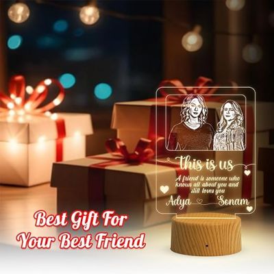 Personalized Gift for Friend  Customized with Name Photo & Text  Gift for Friends Marriage  Birthday Gift for Friend  Gift for BFF  Warm White Light