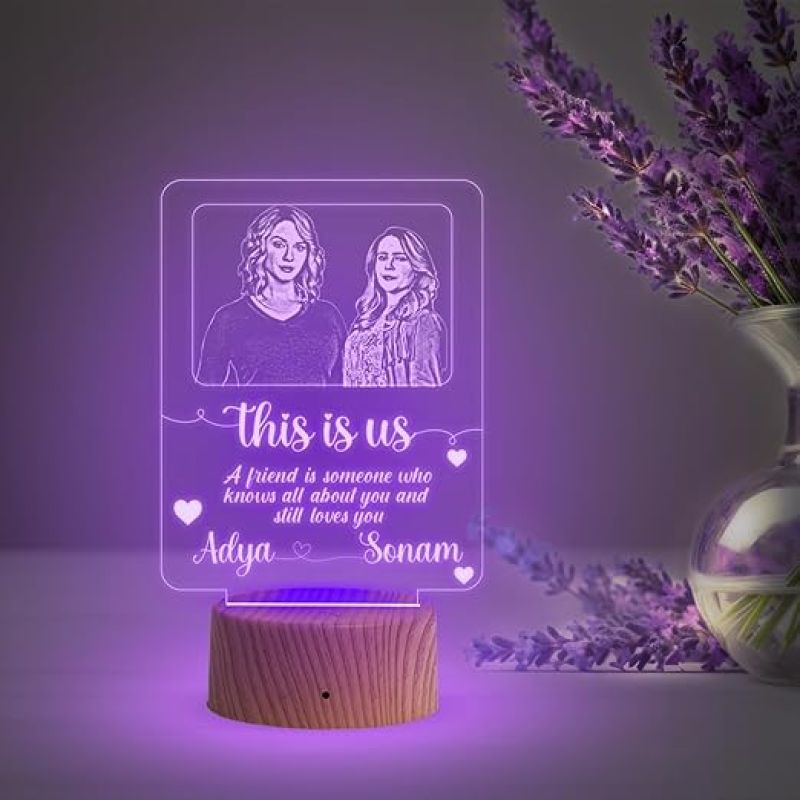 Personalized Gift for Friend  Customized with Name Photo & Text  Gift for Friends Marriage  Birthday Gift for Friend  Gift for BFF  Multicolored Light