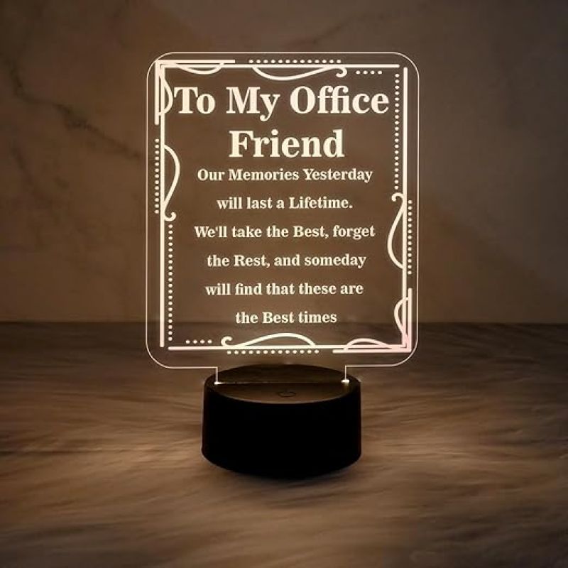 To My Office Friend Engraved Night Lamp with Warm White Light  Gift for Colleagues  Birthday Gift for Office Friend