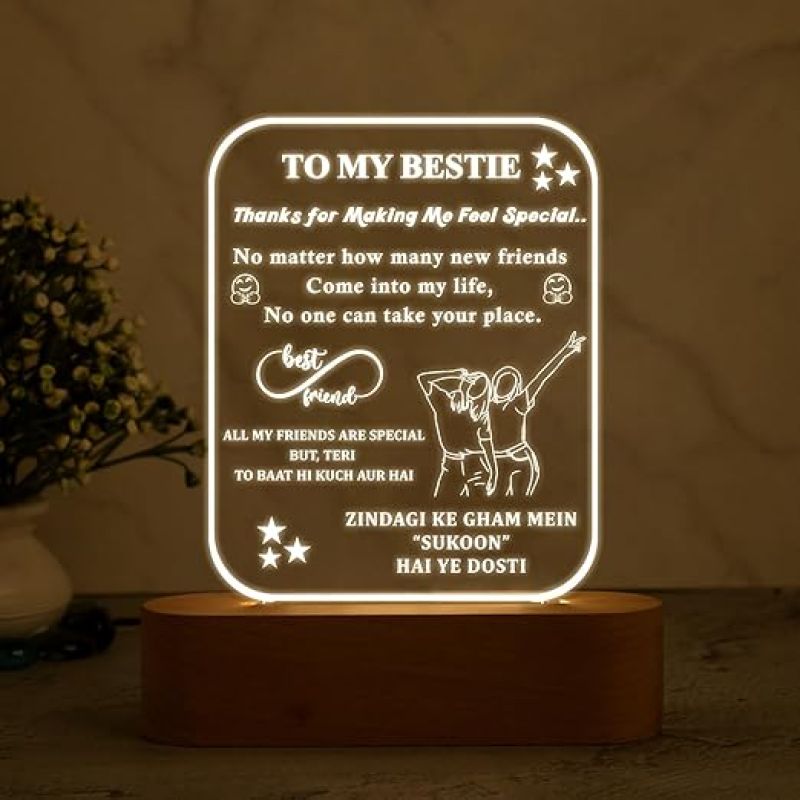 Personalized to My Bestie Quote Engraved Night Lamp with Warm White Light  Friendship Day Gifts for Best Friend  Gift for Bestie  Birthday Gift for Friends