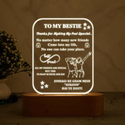 Personalized to My Bestie Quote Engraved Night Lamp with Warm White Light  Friendship Day Gifts for Best Friend  Gift for Bestie  Birthday Gift for Friends