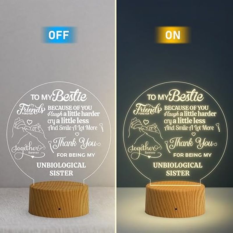 To My Bestie Engraved Acrylic Led Night Lamp with Warm White Light  Gift for BFF  Birthday Gift for Bestie  Happy Friendship Day Gift