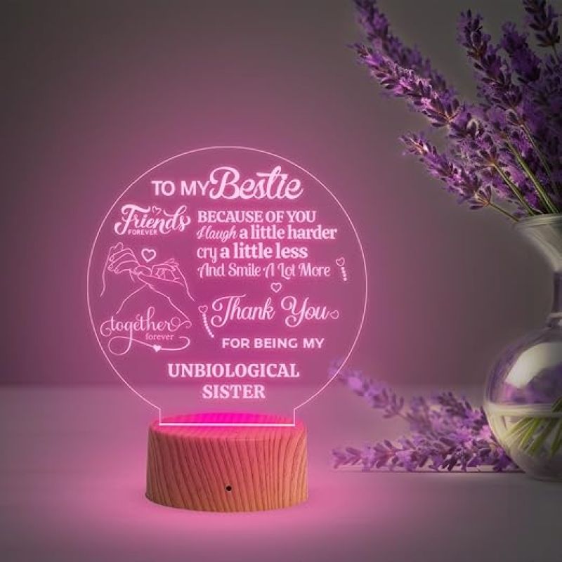 To My Bestie Engraved Acrylic Led Night Lamp with 7 Color Changing Light  Gift for BFF  Birthday Gift for Bestie  Happy Friendship Day Gift