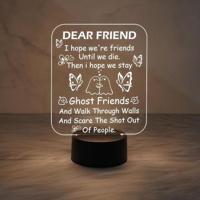 Dear Friend LED Acrylic Night Light  3D Illusion Lamp  Friends Night Light for Best Friend  Warm White Light  Gift for Friend