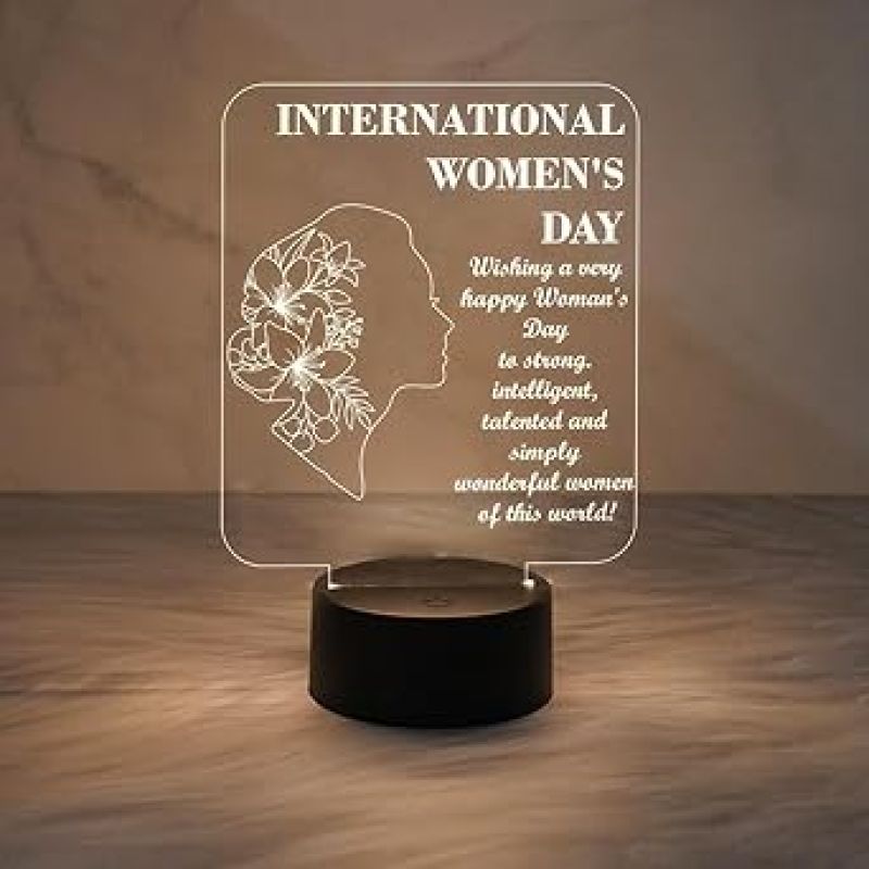 3D Illusion Night Lamp International Womens Day Led Table Lamp Best Gift for Women  Thankyou Gift for Women  Gift for Womens Day (Warm White Light)