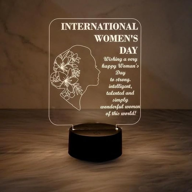 3D Illusion Night Lamp International Womens Day Led Table Lamp Best Gift for Women  Thankyou Gift for Women  Gift for Womens Day (Warm White Light)
