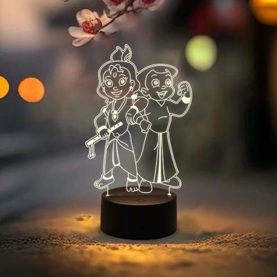 3D Illusion Lord Krishna & Chhota Bheem Night Lamp  Best Housewarming Gifting Ideas  Spiritual Decor Light  Warm White Light