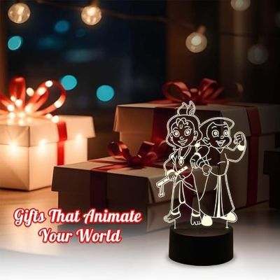 3D Illusion Lord Krishna & Chhota Bheem Night Lamp  Best Housewarming Gifting Ideas  Spiritual Decor Light  Warm White Light