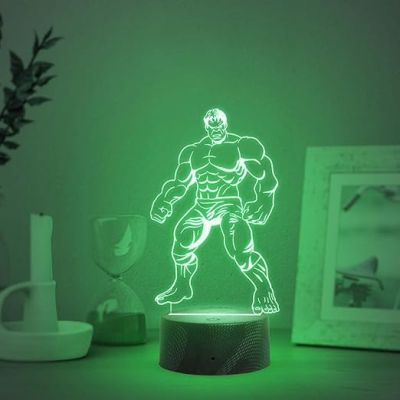 3D Illusion Hulk  Avengers Desk Table Lamp with Automatic Color Changing Light  Gift for Avengers Lover & Kids Room Decor Light