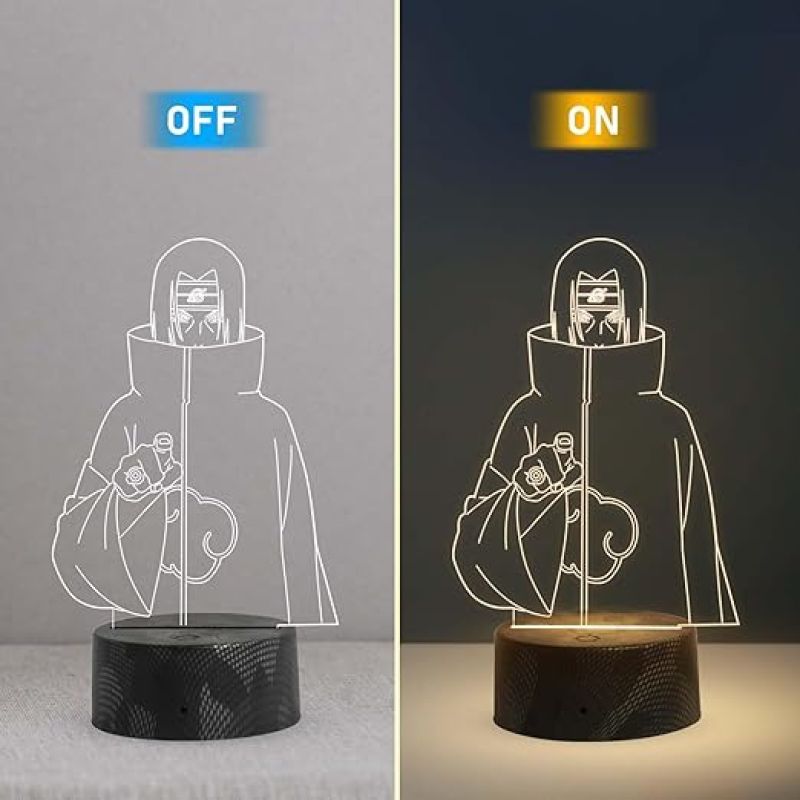 3D Illusion Anime Figure Desk Table Lamp with Warm White   Birthday Gift for Anime Lover  Bedside Table Lamp (Itachi GenjutsuOtaku)