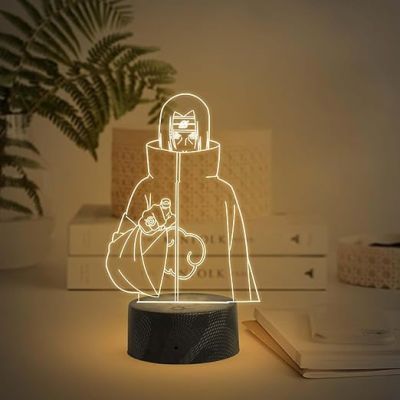 3D Illusion Anime Figure Desk Table Lamp with Warm White   Birthday Gift for Anime Lover  Bedside Table Lamp (Itachi GenjutsuOtaku)