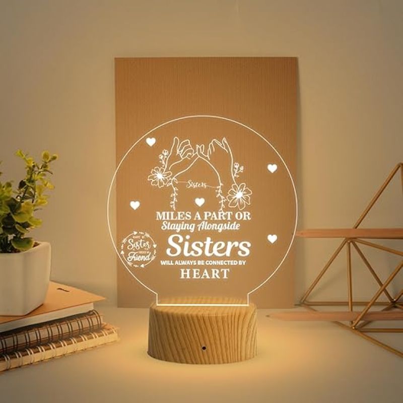Gift Me Bazar Sisters Gift from Sister  Birthday Gift for Sister  3D Illusion Lamp  Desk Table Lamp Night Light to My Sister  Warm White Light
