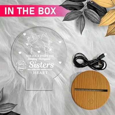 Gift Me Bazar Sisters Gift from Sister  Birthday Gift for Sister  3D Illusion Lamp  Desk Table Lamp Night Light to My Sister  Warm White Light