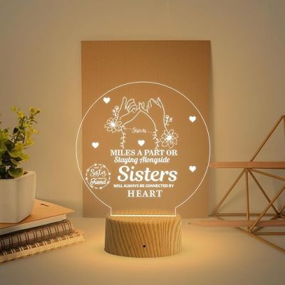 Gift Me Bazar Sisters Gift from Sister  Birthday Gift for Sister  3D Illusion Lamp  Desk Table Lamp Night Light to My Sister  Warm White Light