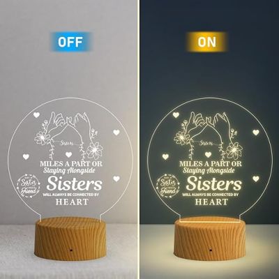 Gift Me Bazar Sisters Gift from Sister  Birthday Gift for Sister  3D Illusion Lamp  Desk Table Lamp Night Light to My Sister  Warm White Light