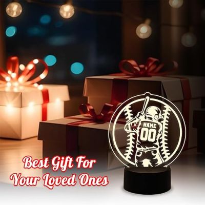 3D Illusion Baseball Night Light with Warm White Light  Gift for Player  Home Decor Light  Baseball Light Room Decor for Boys