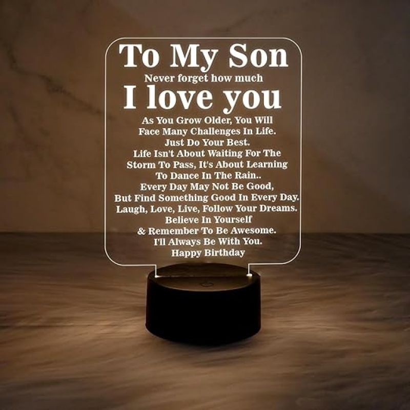 Engraved to My Son Night Lamp with Warm White Light  Birthday Gift for Son  Memorable Gift for Son