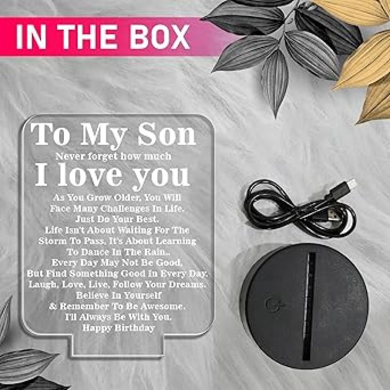 Engraved to My Son Night Lamp with Warm White Light  Birthday Gift for Son  Memorable Gift for Son