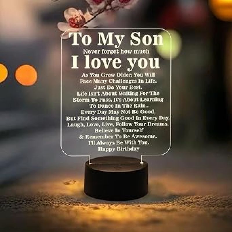 Engraved to My Son Night Lamp with Warm White Light  Birthday Gift for Son  Memorable Gift for Son
